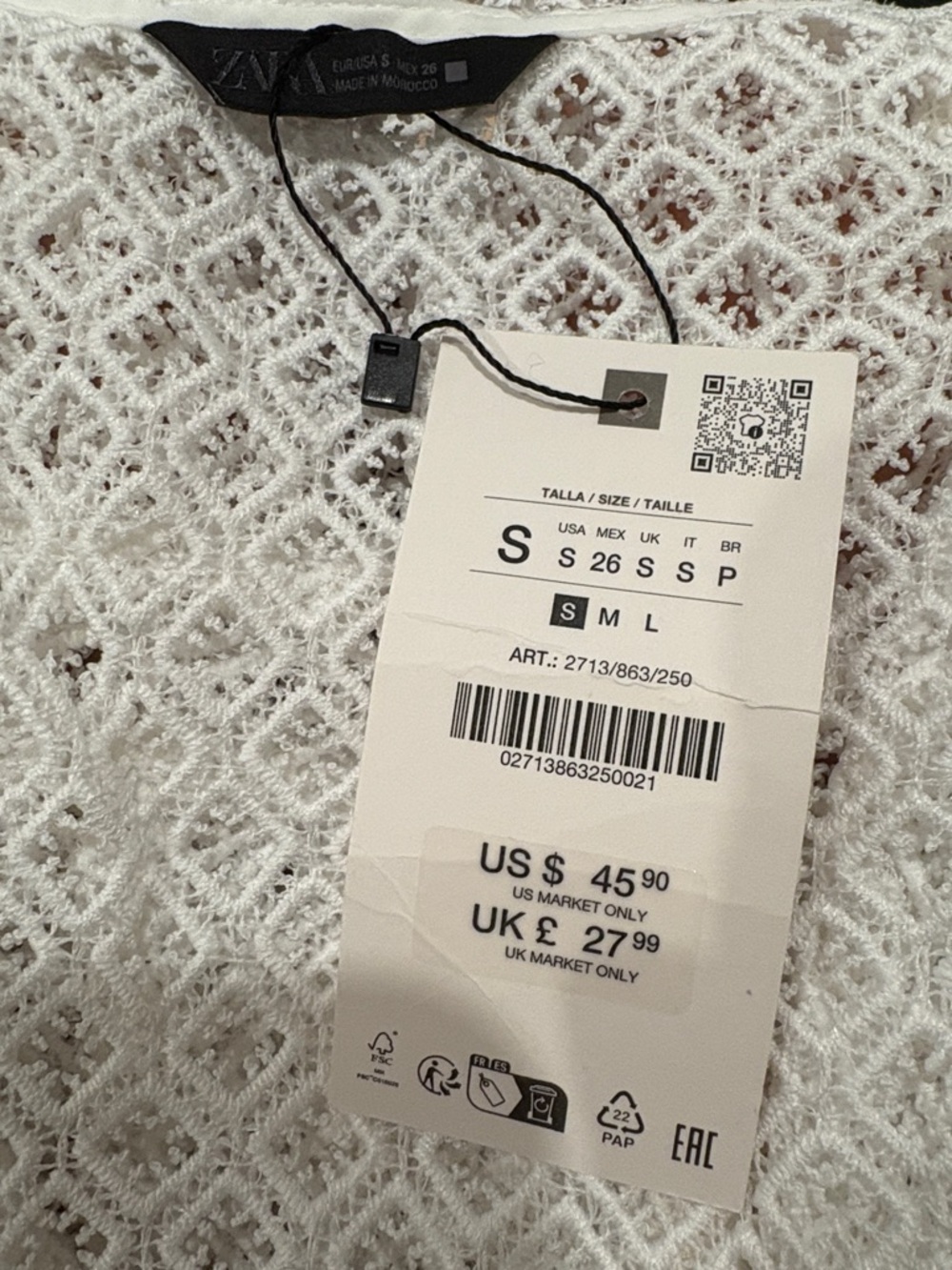 NWT Zara S White Eyelet Lace Peplum V-Neck Top - Picture 3 of 3